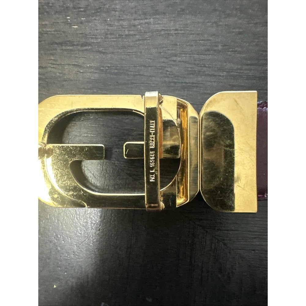 VINTAGE 1970's GUCCI Reversable Black And Red Leather Gold G Buckle Belt